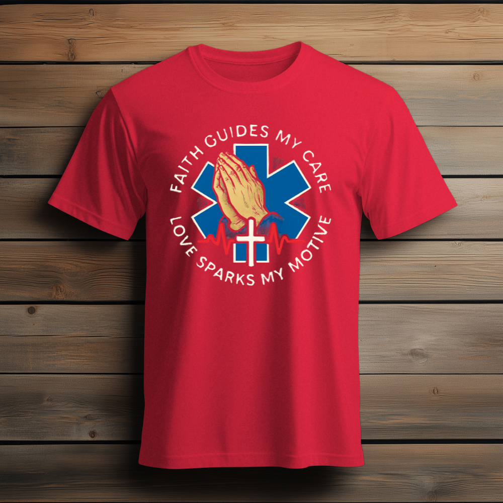 “Faith Guides My Care, Love Sparks My Motive” T-Shirt