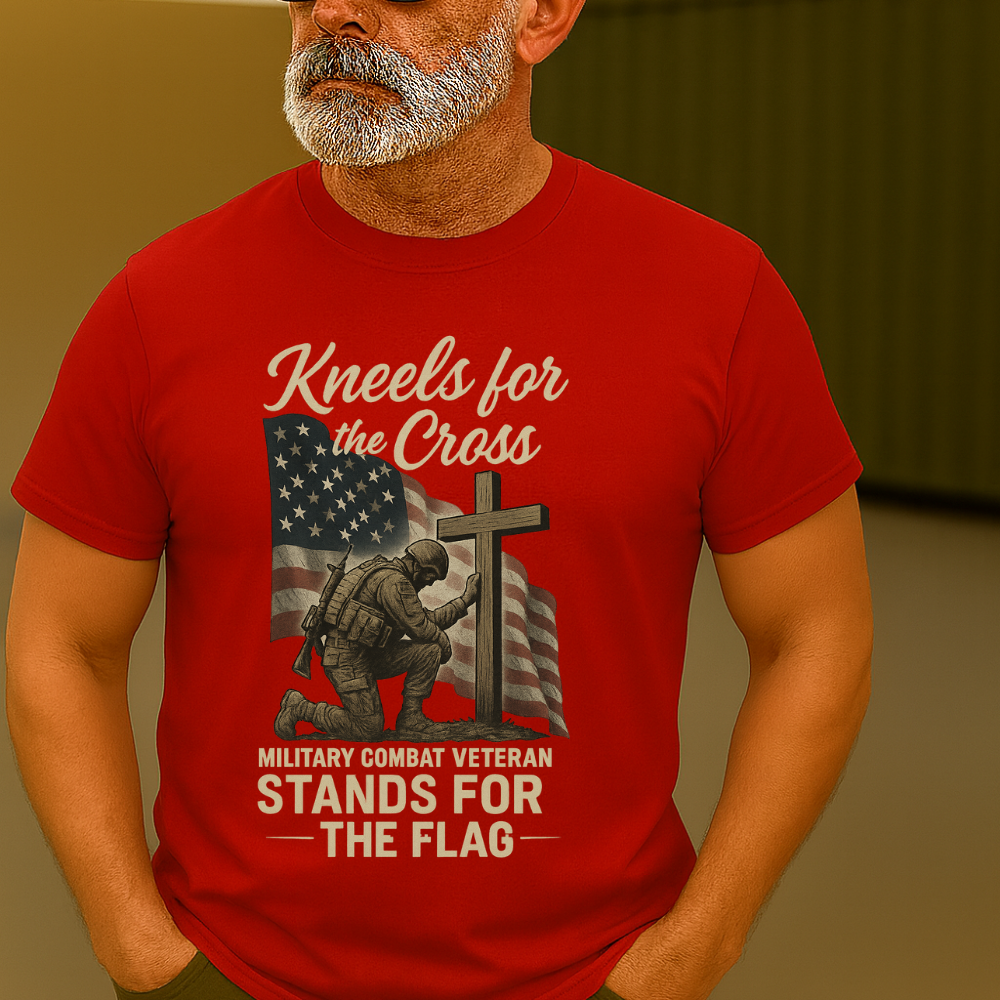 “Kneels for the Cross Stands for the Flag” Veteran T-Shirt 🇺🇸✝️