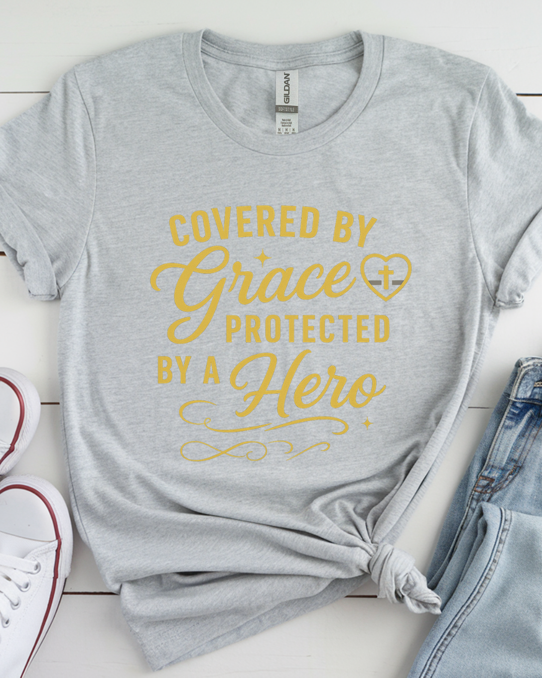 ✝️ Covered by Grace – Protected by a Hero T-Shirt 💙