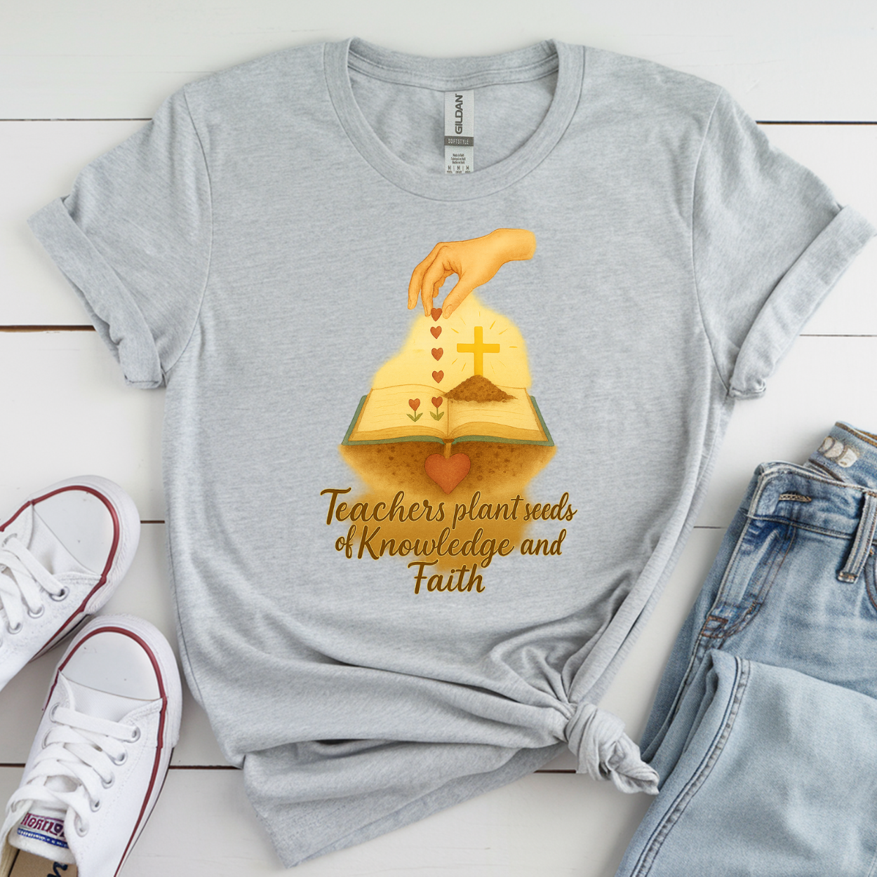 Inspirational Teacher Tee - Knowledge and Faith Design