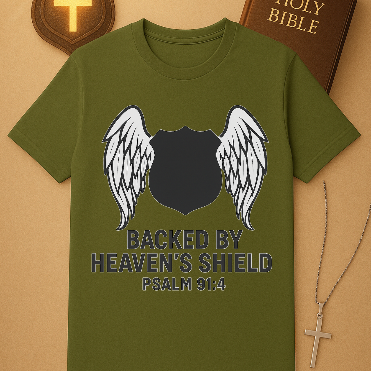 Backed by Heaven’s Shield – Psalm 91:4 Protection Tee