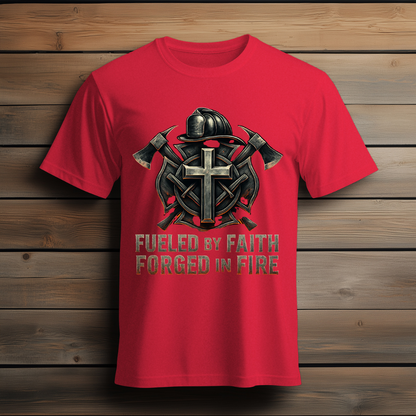 Faith-Inspired Firefighter T-Shirt, Unisex Graphic Tee, Motivational Shirt, Firefighter Gift, Faith Apparel, Heat of Duty