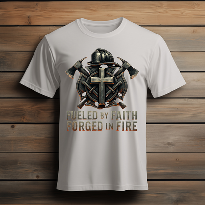 Faith-Inspired Firefighter T-Shirt, Unisex Graphic Tee, Motivational Shirt, Firefighter Gift, Faith Apparel, Heat of Duty