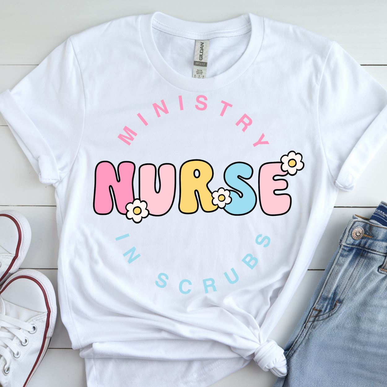 “Ministry in Scrubs” Christian Nurse Tee