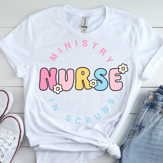 “Ministry in Scrubs” Christian Nurse Tee