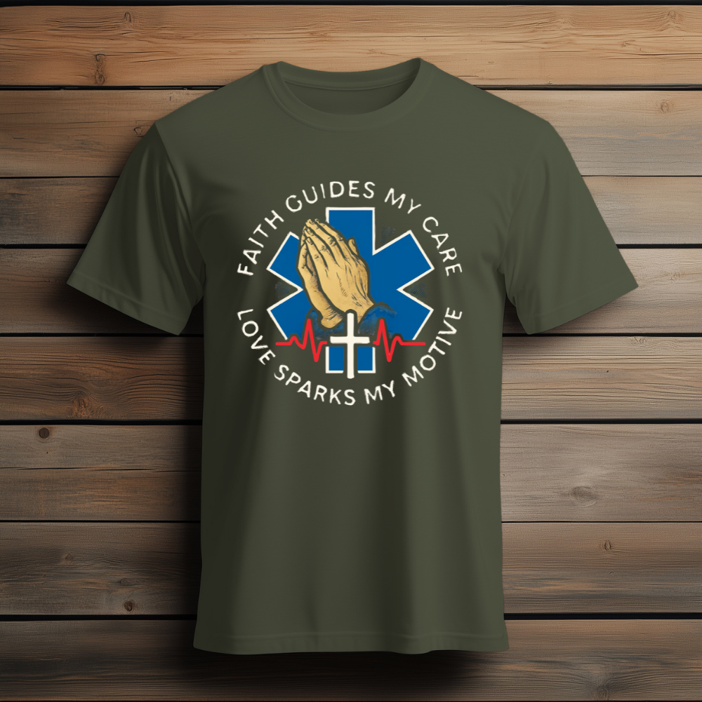 “Faith Guides My Care, Love Sparks My Motive” T-Shirt