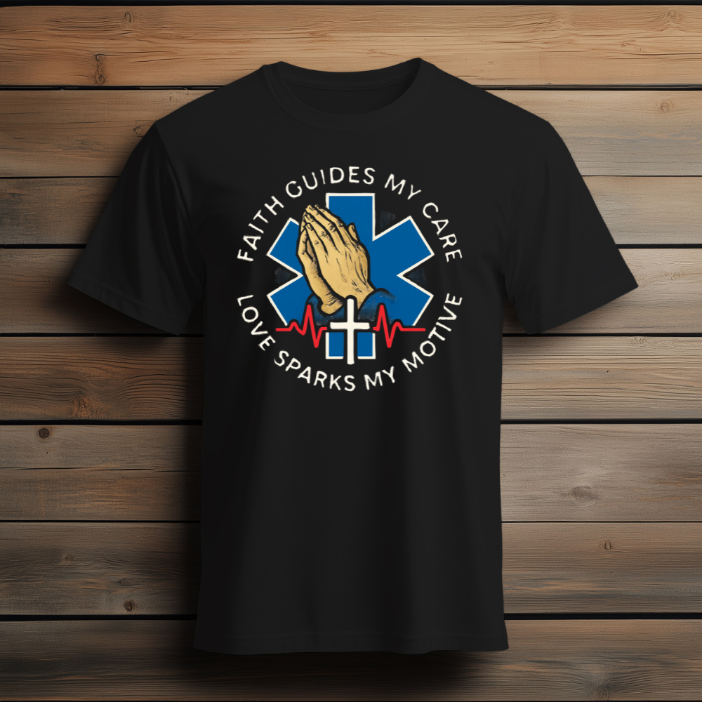 “Faith Guides My Care, Love Sparks My Motive” T-Shirt