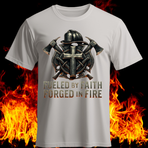 Faith-Inspired Firefighter T-Shirt, Unisex Graphic Tee, Motivational Shirt, Firefighter Gift, Faith Apparel, Heat of Duty