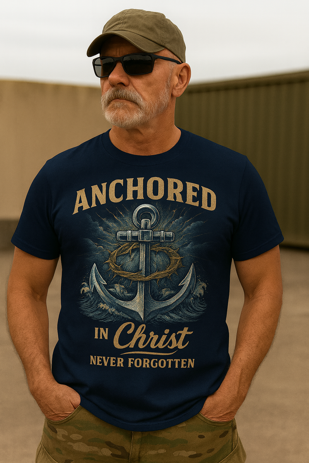 Anchored in Christ  Navy Veteran T-Shirt