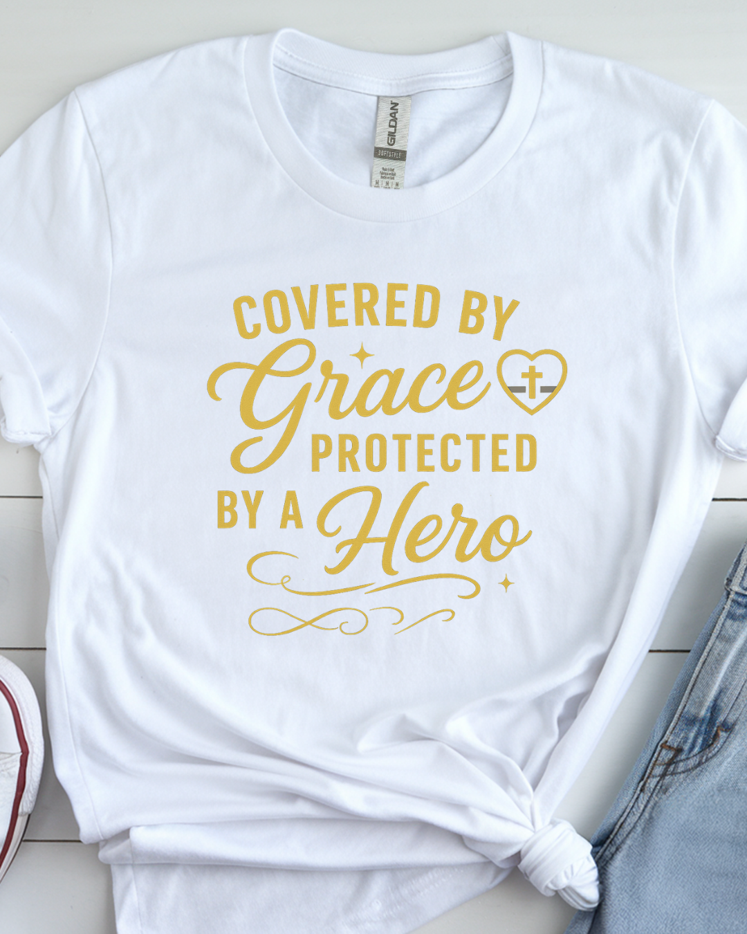 ✝️ Covered by Grace – Protected by a Hero T-Shirt 💙