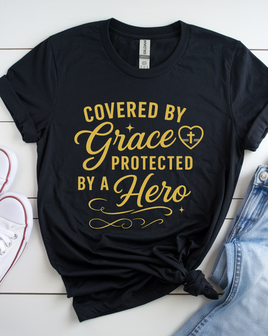 ✝️ Covered by Grace – Protected by a Hero T-Shirt 💙