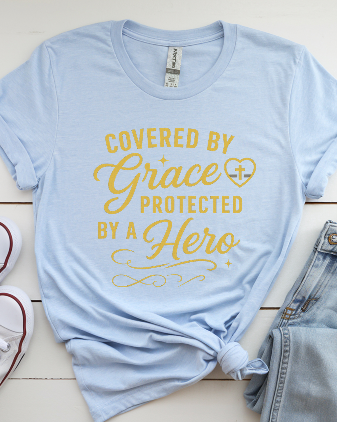 ✝️ Covered by Grace – Protected by a Hero T-Shirt 💙