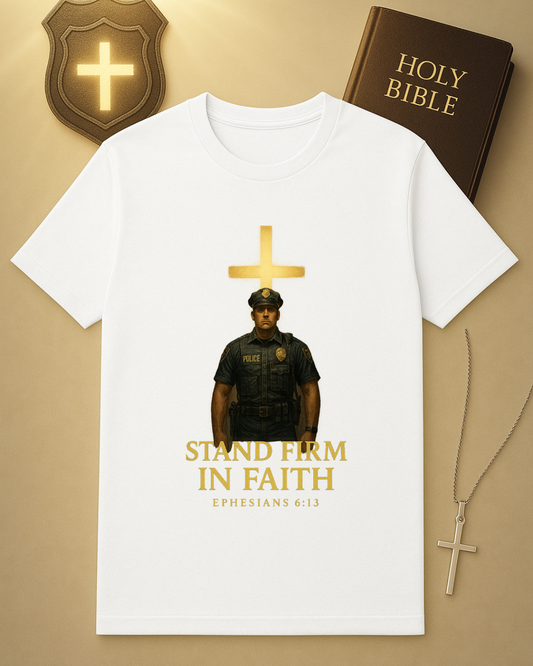 🚔 Stand Firm in Faith – Ephesians 6:13 Police Officer T-Shirt ✝️