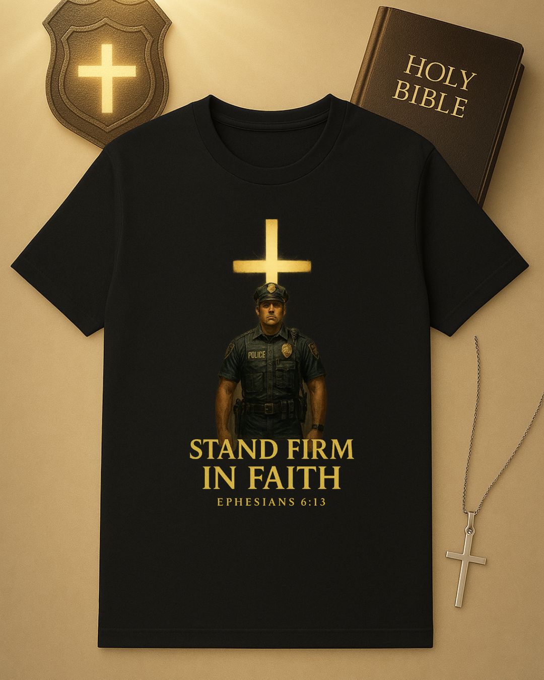 🚔 Stand Firm in Faith – Ephesians 6:13 Police Officer T-Shirt ✝️