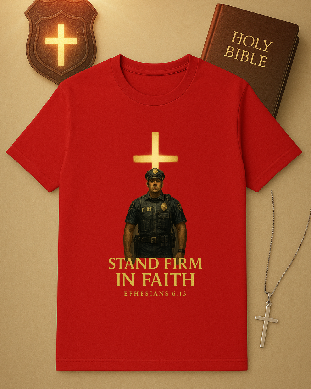 🚔 Stand Firm in Faith – Ephesians 6:13 Police Officer T-Shirt ✝️