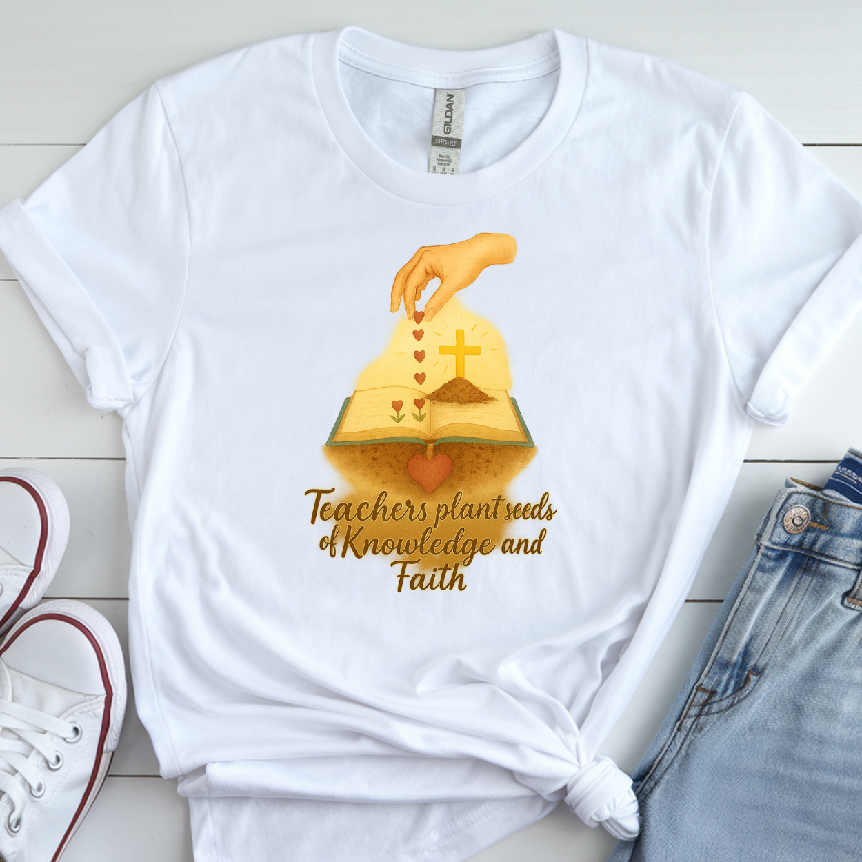 Inspirational Teacher Tee - Knowledge and Faith Design