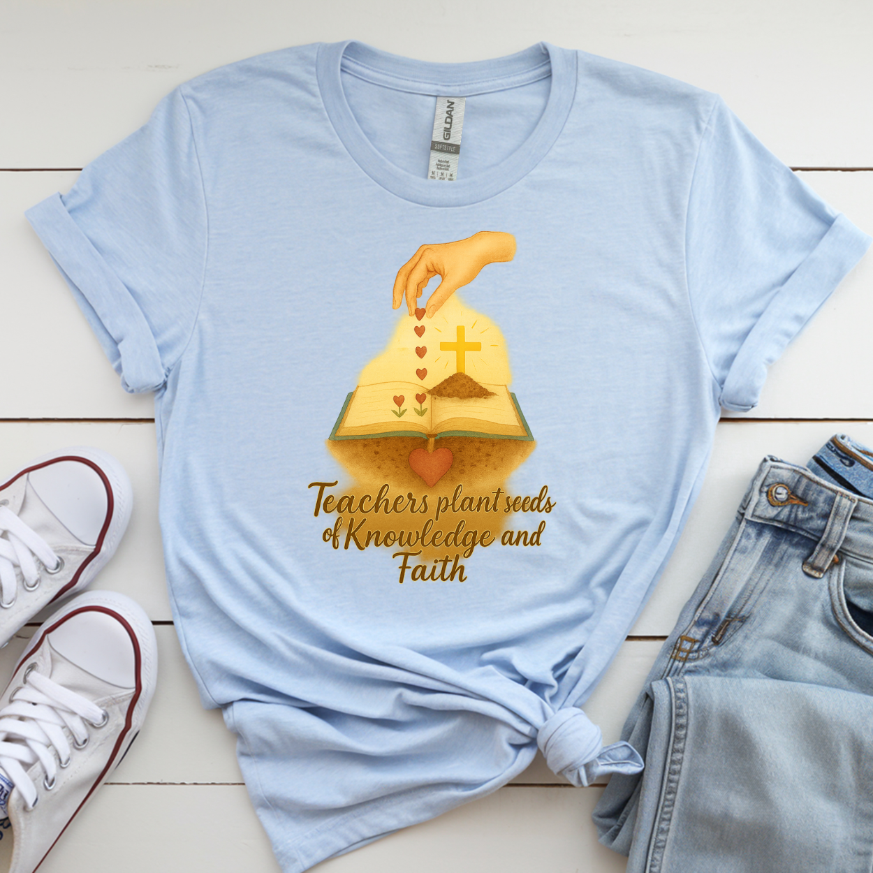 Inspirational Teacher Tee - Knowledge and Faith Design