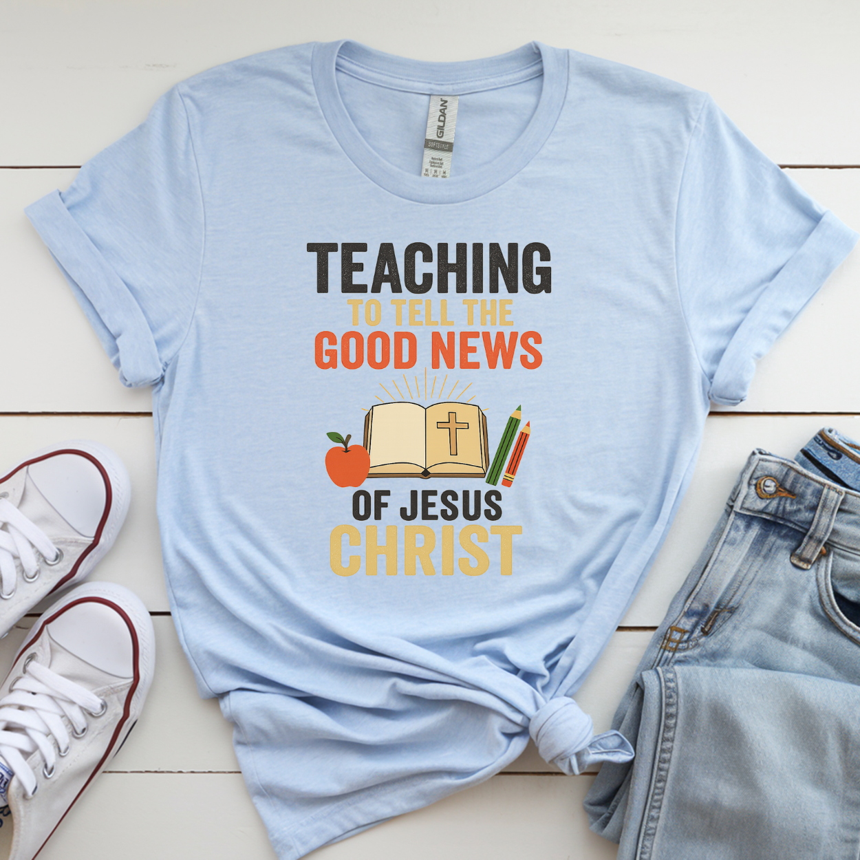 Teaching to Share the Good News of Jesus Christ Tee – Faith in Action