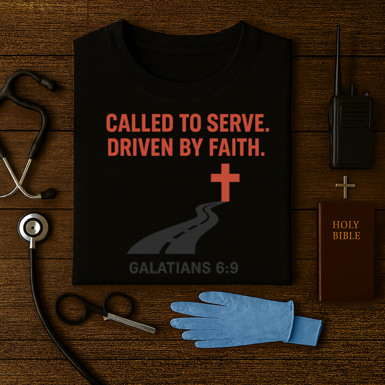 Called to Serve · Driven by Faith – Christian EMS Tee