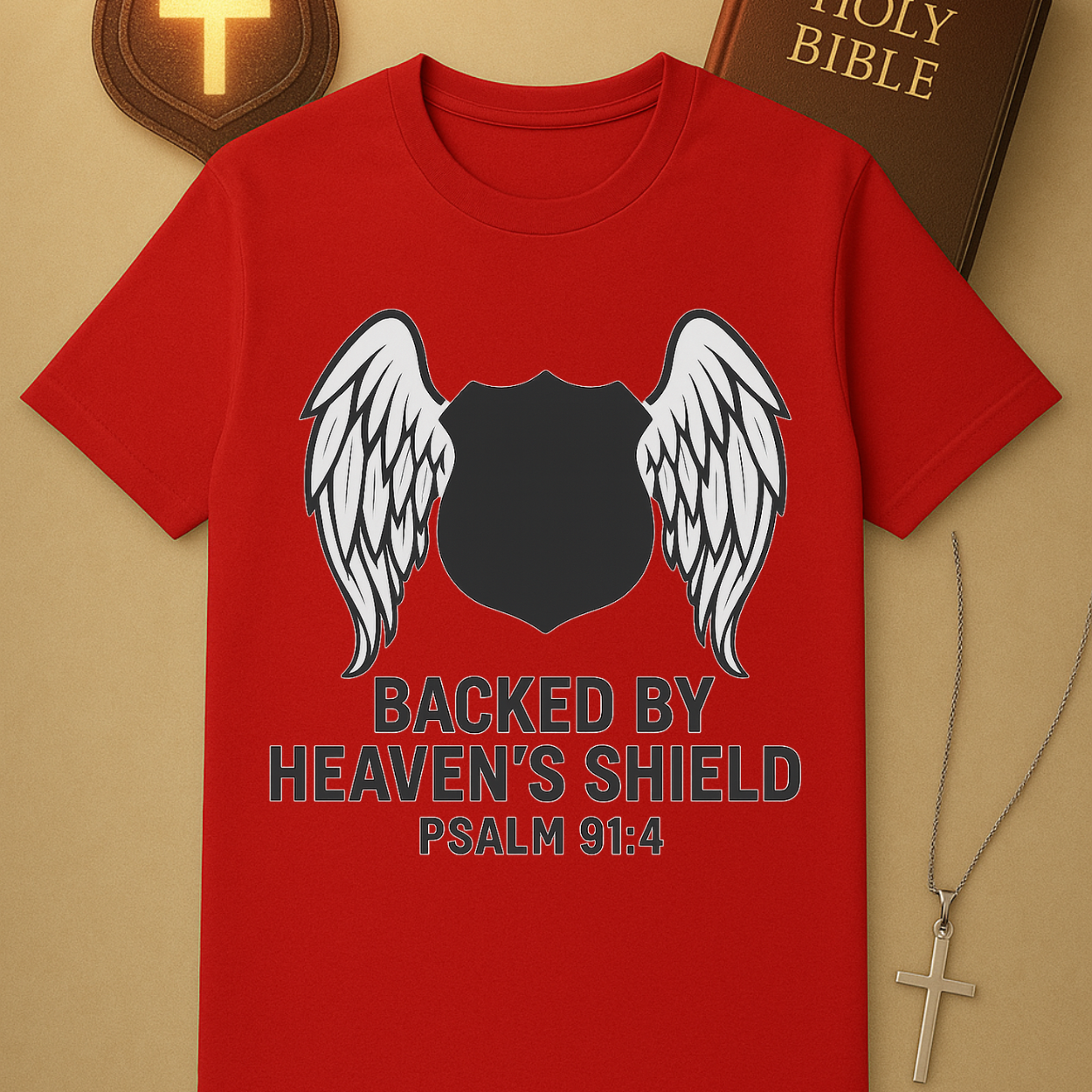 Backed by Heaven’s Shield – Psalm 91:4 Protection Tee
